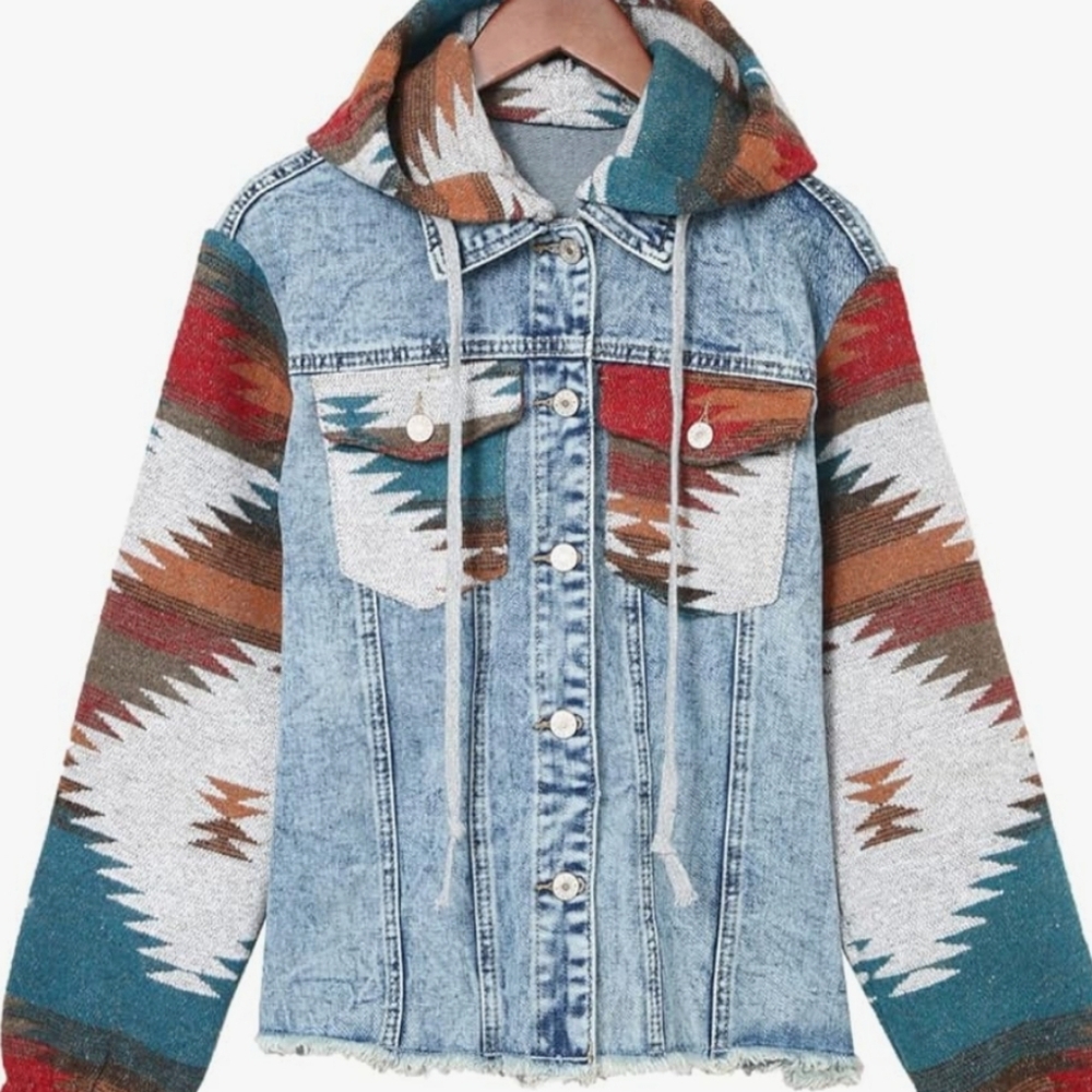 Sahara Sunset Frayed Hem Denim Jacket Size XL New